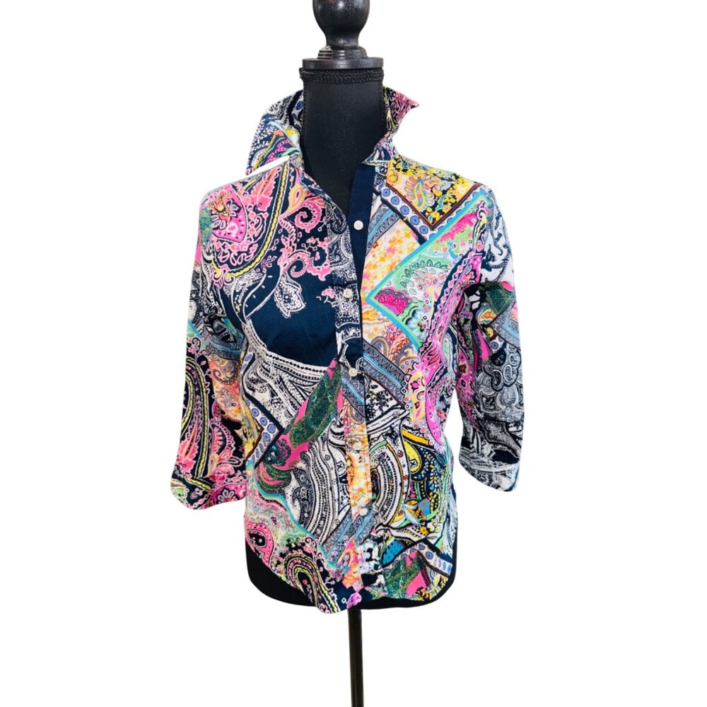 Lauren Ralph Lauren Petite PXS Multicolor Paisley Button-Up Shirt 100% Cotton